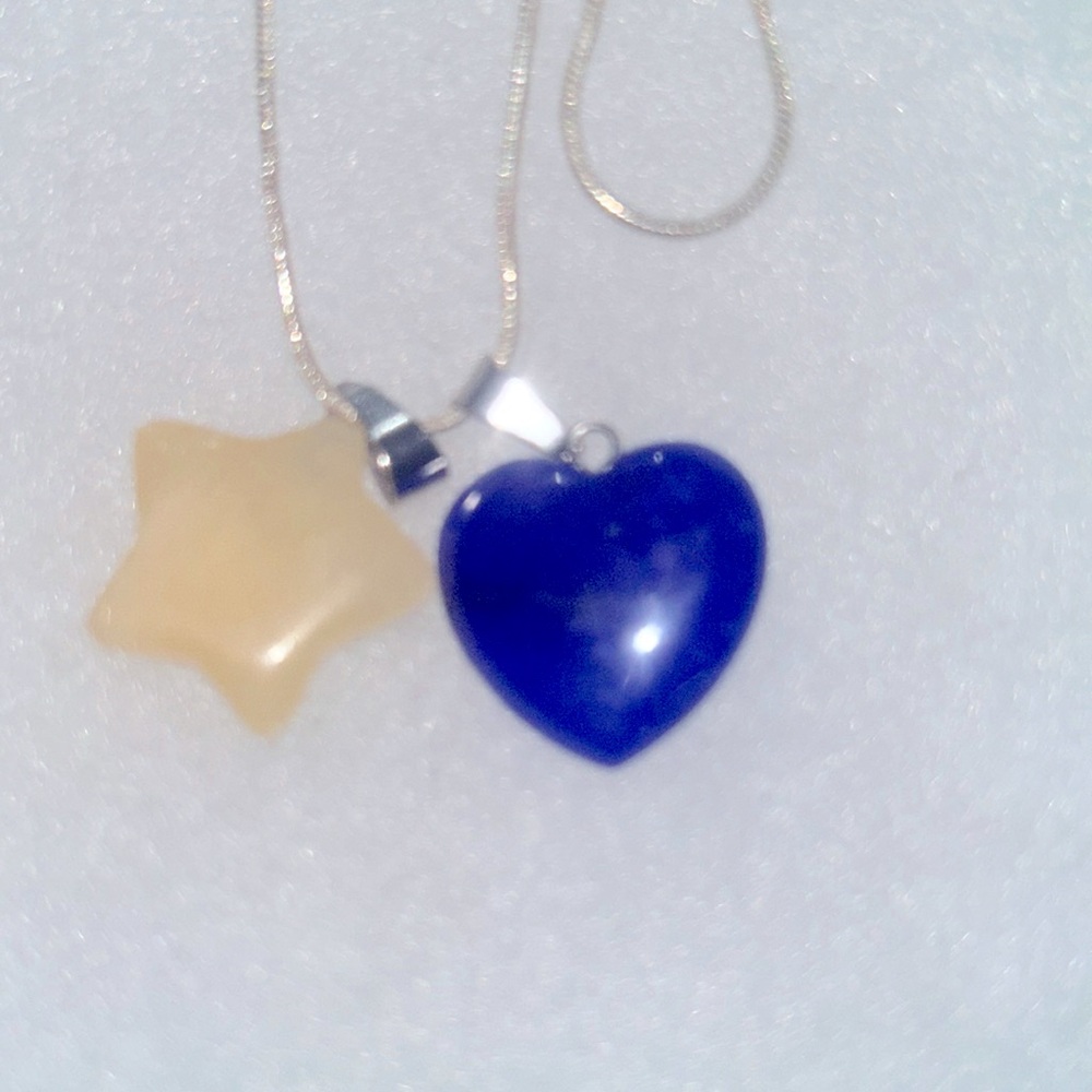 Bobo hippie Aventurine Star & Lapis Lazuli Heart Sterling Silver 16" Necklace